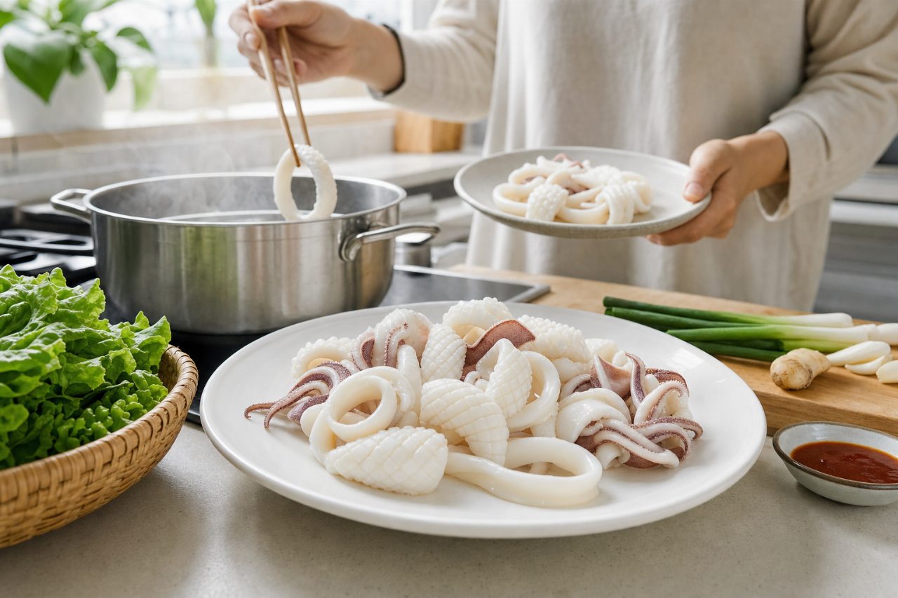 “오래 데치면 질겨집니다” 오징어 탱글함을 가르는 '칼집 방향과 시간'