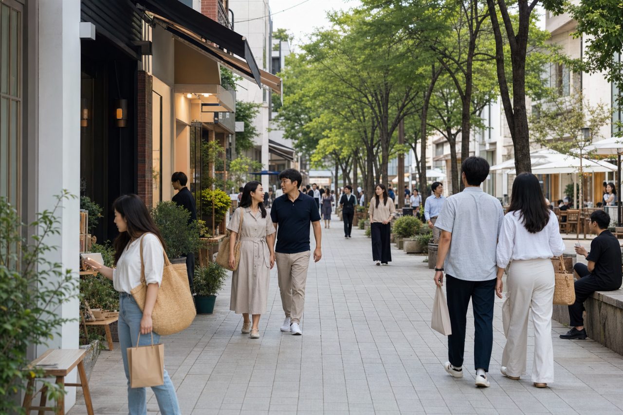 카페와 상점이 모여있는 보행자 중심 거리