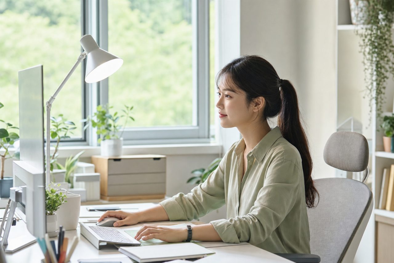 조명이 충분한 작업 환경은 눈의 부담을 줄일 수 있다.