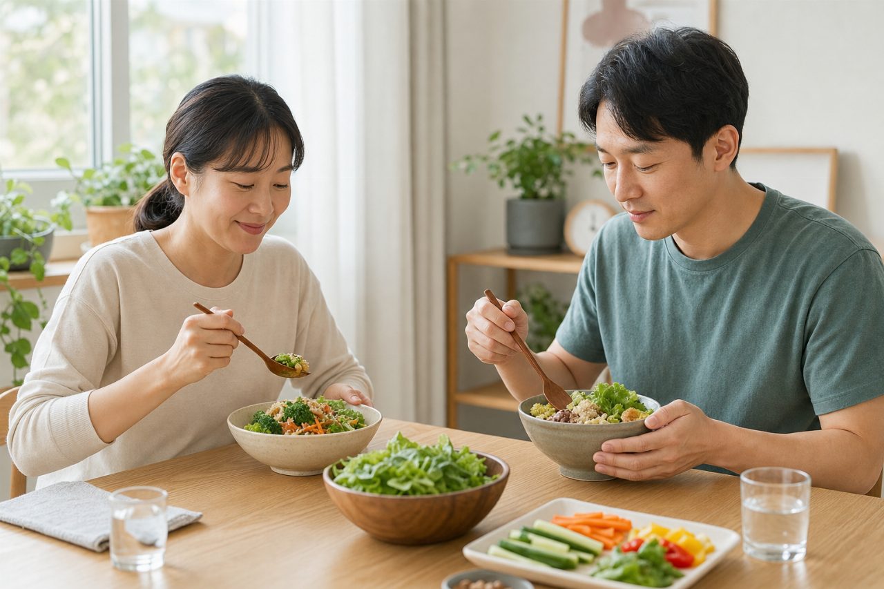 채소와 통곡물로 구성된 건강한 한 끼 식사