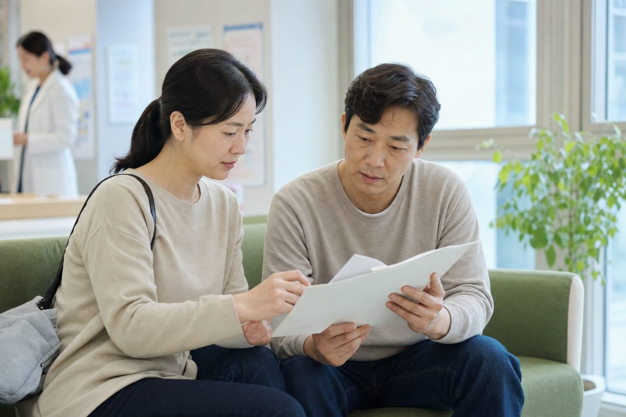 예방접종 일정표를 확인하는 손 모습