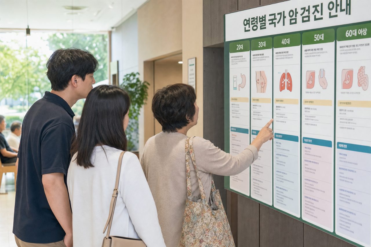 연령별로 안내되는 국가 암 검진 항목 안내 벽보